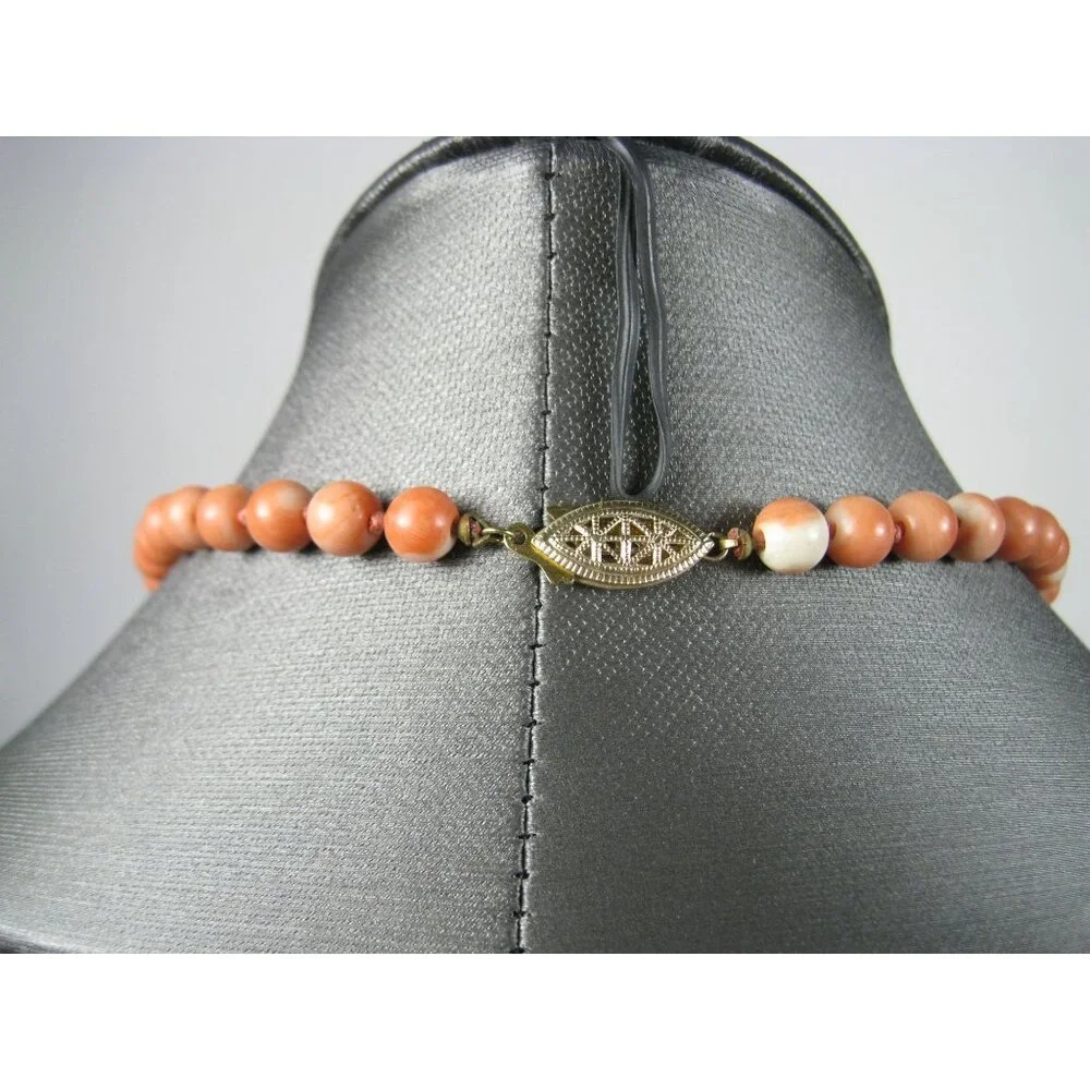 Vintage Angel Skin Coral Bead 13 mm Necklace Bead 14 K Platted Clasp 22 In - Picture 7 of 10